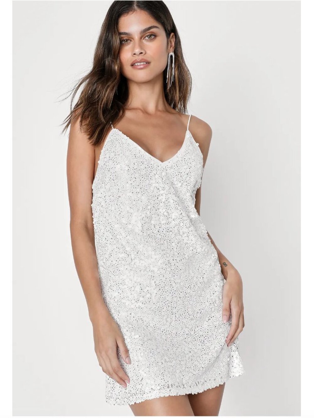 Lulus Force of Fashion White Backless Sequin Mini Dress Size M